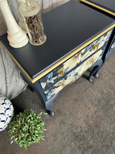 Load image into Gallery viewer, Queen Anne Style Navy floral Gold Bedside pair
