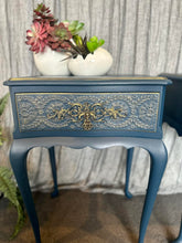 Load image into Gallery viewer, Queen Anne Style Dark Teal &amp; Vintage Gold Bedside pair
