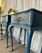 Load image into Gallery viewer, Queen Anne Style Dark Teal &amp; Vintage Gold Bedside pair
