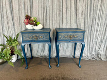 Load image into Gallery viewer, Queen Anne Style Dark Teal &amp; Vintage Gold Bedside pair
