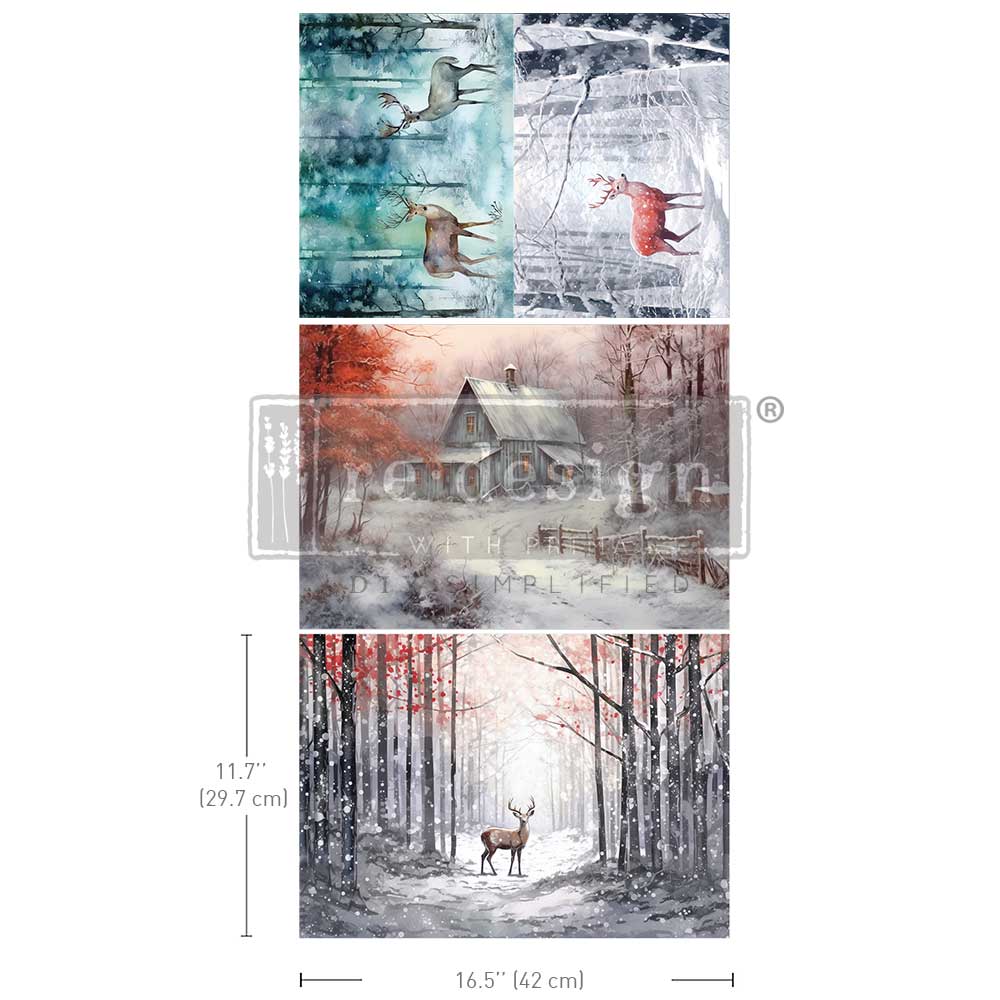 A3 REDESIGN DECOUPAGE FIBRE (3 SHEET PACK) - DASHING THROUGH THE PINES (LIMITED RELEASE)