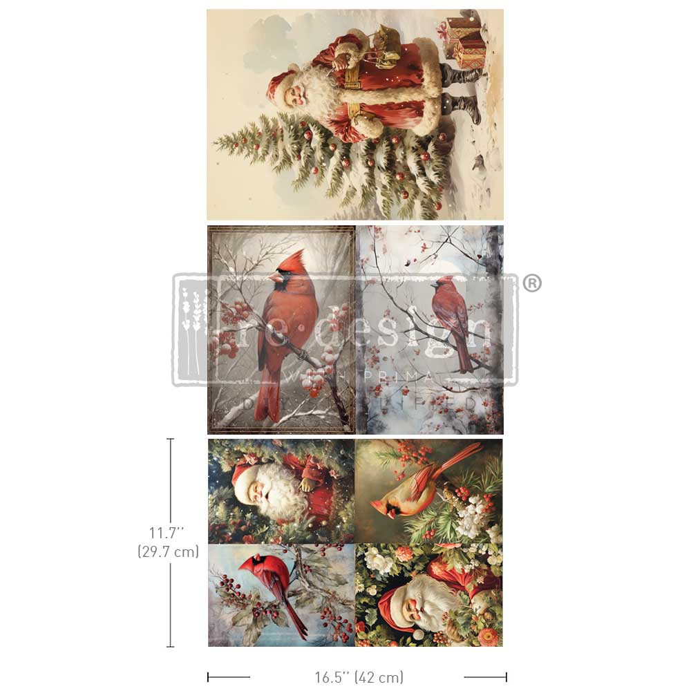 A3 REDESIGN DECOUPAGE FIBRE (3 SHEET PACK) - FESTIVE CARDINAL (LIMITED RELEASE)