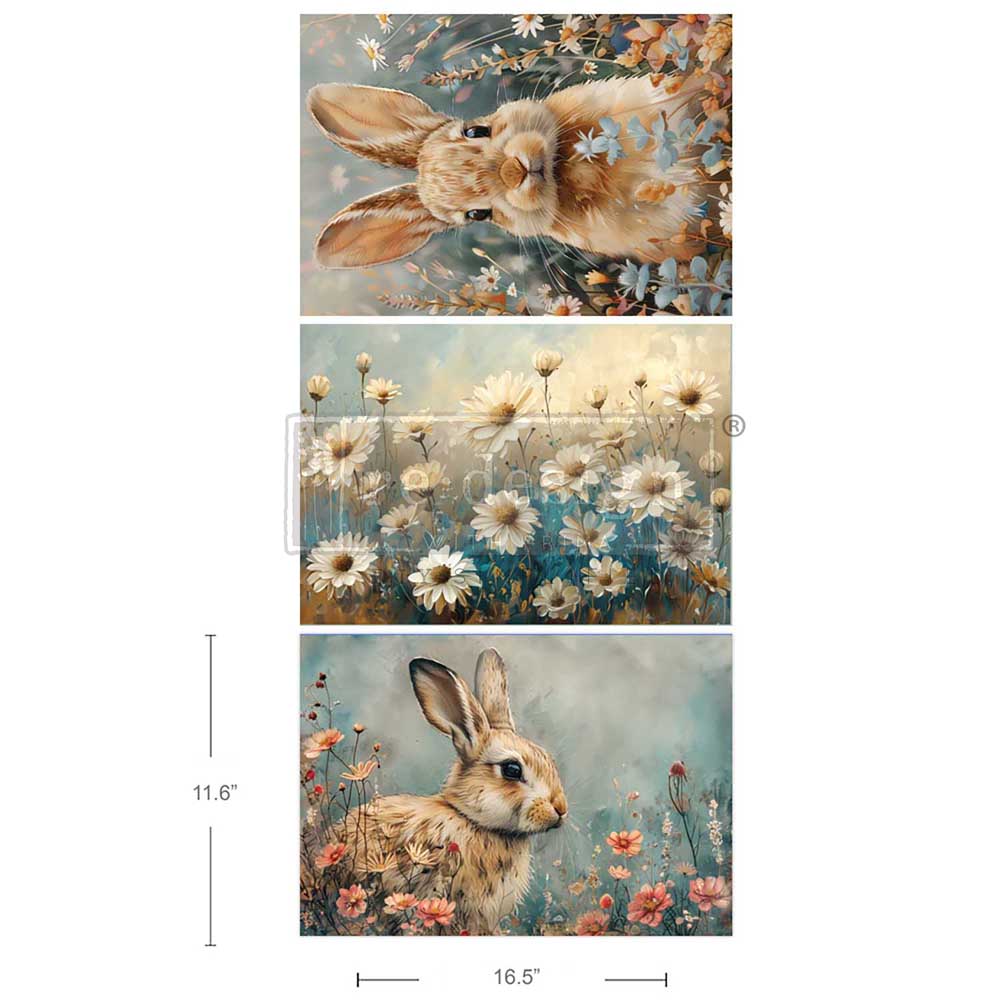 A3 REDESIGN DECOUPAGE FIBRE (3 SHEET PACK) - GARDEN BUNNY TALES