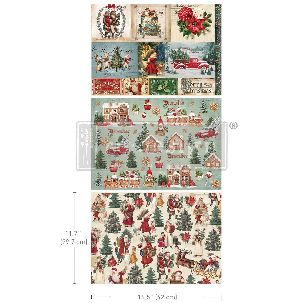 A3 REDESIGN DECOUPAGE FIBRE (3 SHEET PACK) - SANTA LAND SPARKLE (LIMITED RELEASE)