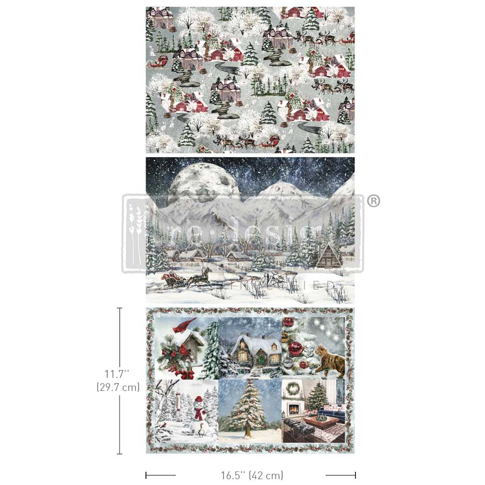 A3 REDESIGN DECOUPAGE FIBRE (3 SHEET PACK) - SNOWFALL SPLENDOR (LIMITED RELEASE)