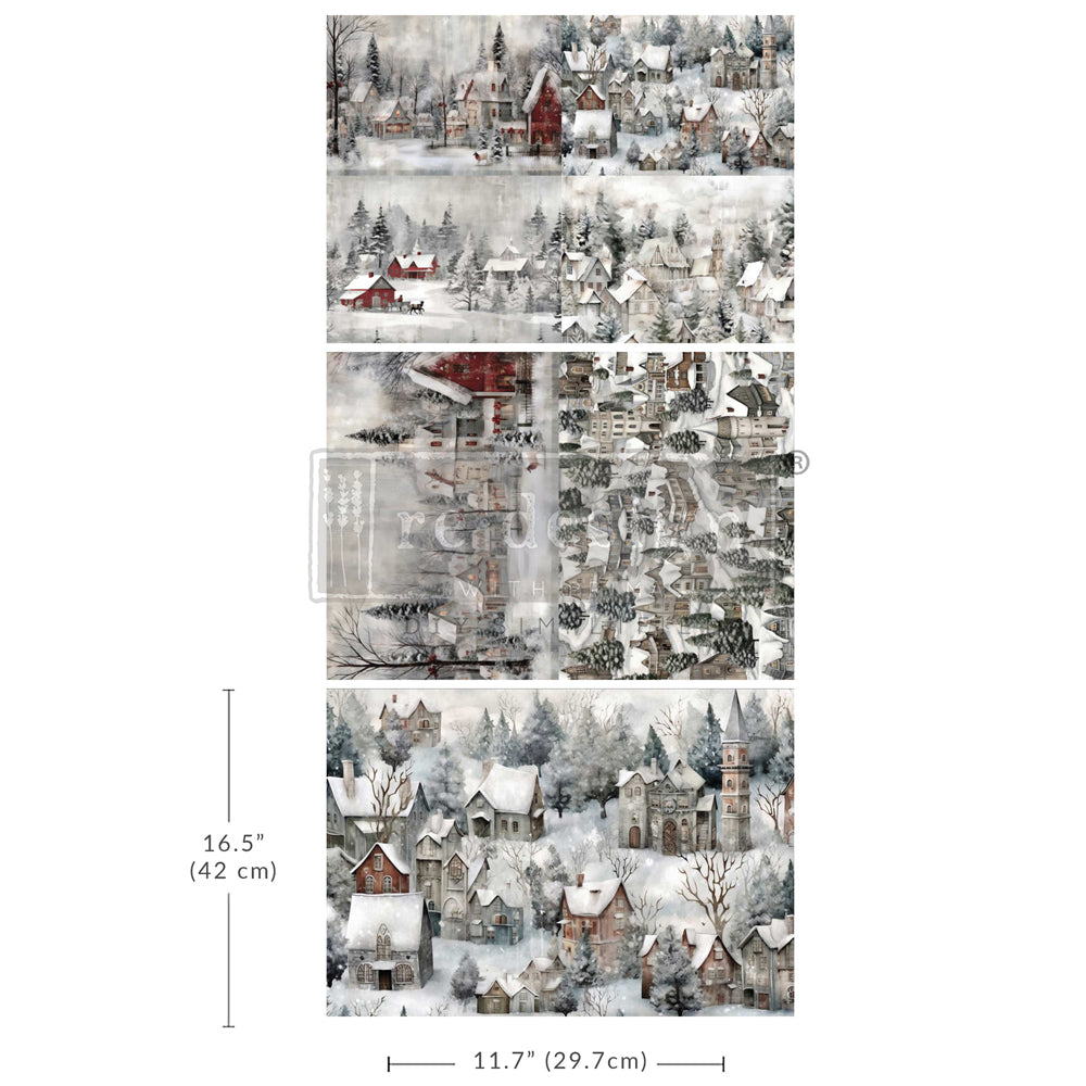 A3 REDESIGN DECOUPAGE FIBRE (3 SHEET PACK) - SILENT NIGHT SNOW VILLAGE (50% OFF)