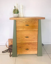 Load image into Gallery viewer, Rustic Bayberry Green &amp; Oak Bedside Cabinet

