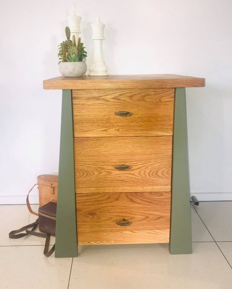 Rustic Bayberry Green & Oak Bedside Cabinet