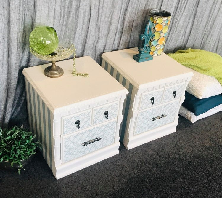Pale Green Bedside Table Pair