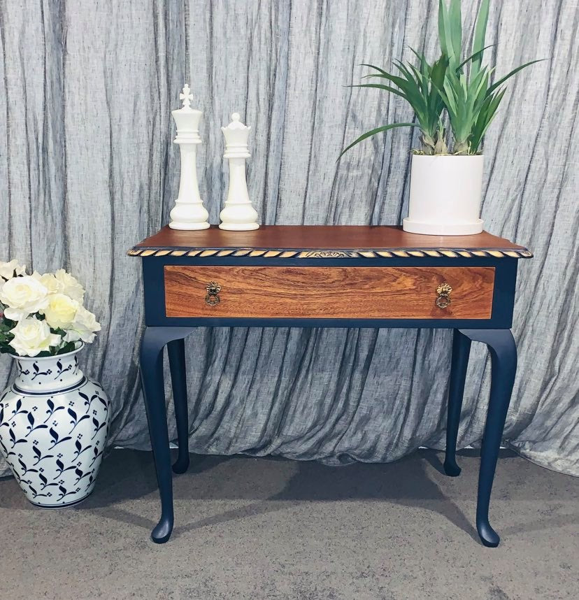 Navy & Mahogany Queen Anne Style Hall Table