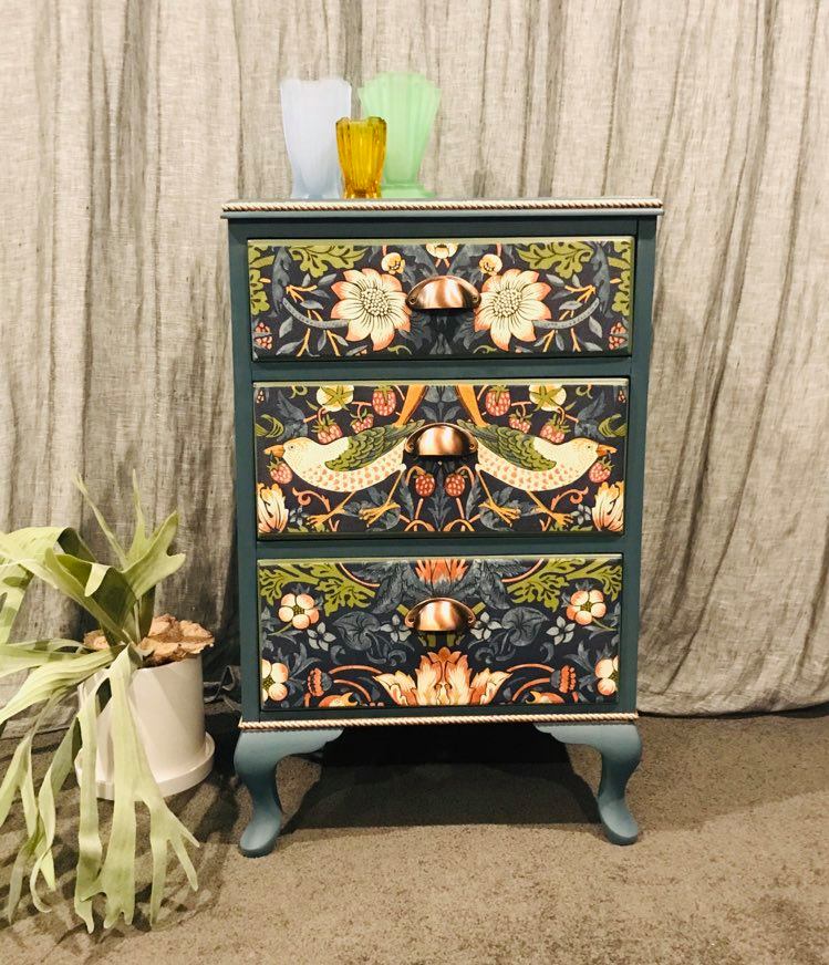 William Morris Blue Strawberry Theif Bedside Table