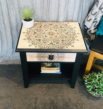 Load image into Gallery viewer, Black &amp; White Bedside Table - Mandala
