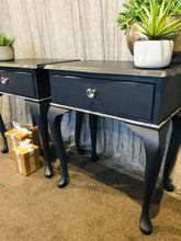 Load image into Gallery viewer, PAIR NAVY BLUE QUEEN ANNE BEDSIDE DRAWERS
