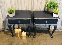 Load image into Gallery viewer, PAIR NAVY BLUE QUEEN ANNE BEDSIDE DRAWERS
