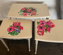 Load image into Gallery viewer, Pale warm grey Nest Of tables - floral details
