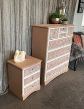 Load image into Gallery viewer, Tallboy &amp; Bedside Set - Damask Pink &amp; white
