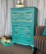 Load image into Gallery viewer, Queen Anne Tall Boy 5 Drawer - Teal &amp; Gold
