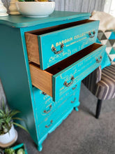 Load image into Gallery viewer, Queen Anne Tall Boy 5 Drawer - Teal &amp; Gold
