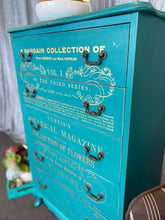 Load image into Gallery viewer, Queen Anne Tall Boy 5 Drawer - Teal &amp; Gold
