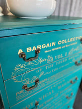 Load image into Gallery viewer, Queen Anne Tall Boy 5 Drawer - Teal &amp; Gold
