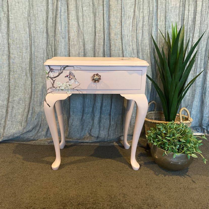 Pastel Pink Queen Anne Bedside Table