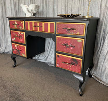 Load image into Gallery viewer, RED, BLACK &amp; GOLD DRESSER/DESK/HALL TABLE
