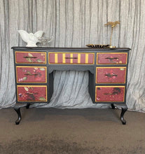 Load image into Gallery viewer, RED, BLACK &amp; GOLD DRESSER/DESK/HALL TABLE
