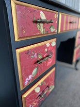 Load image into Gallery viewer, RED, BLACK &amp; GOLD DRESSER/DESK/HALL TABLE
