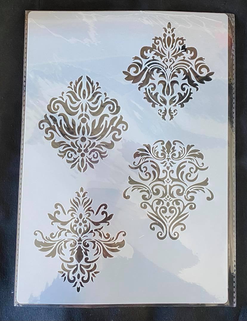 A4 Quality Stencil - 4 X DAMASK