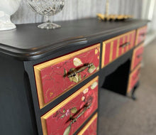 Load image into Gallery viewer, RED, BLACK &amp; GOLD DRESSER/DESK/HALL TABLE
