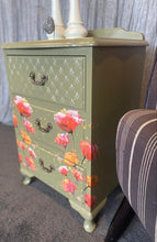 Load image into Gallery viewer, Moss Green Single Bedside Drawers with Poppies
