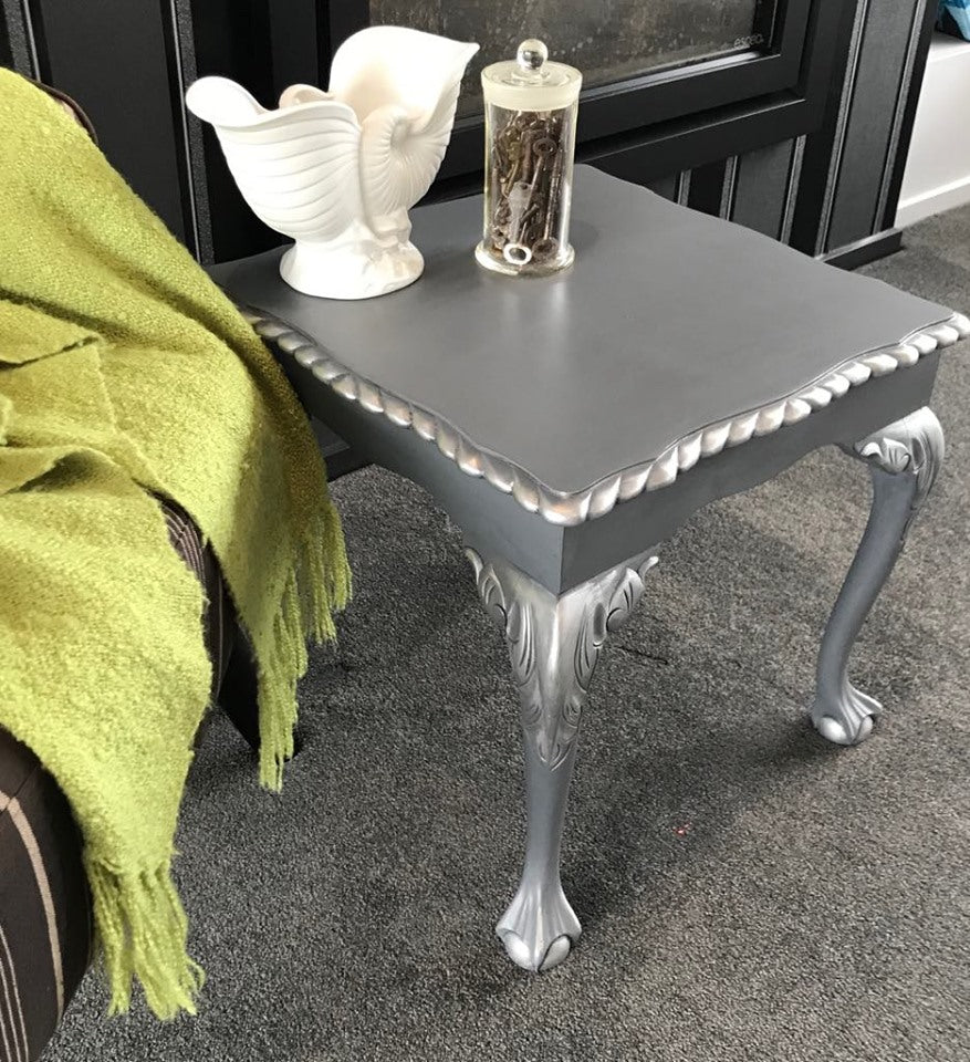 Vintage Carved Grey & Silver Occassional Table
