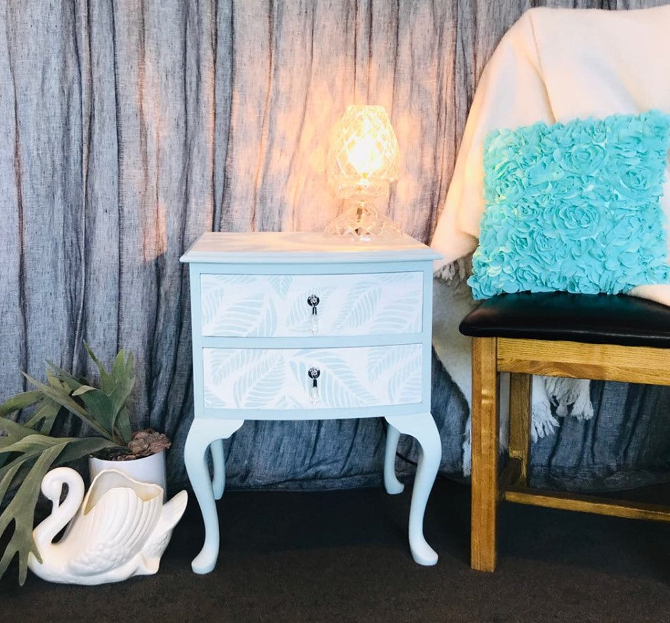 French Egg Shell Queen Anne Style Bedside Table