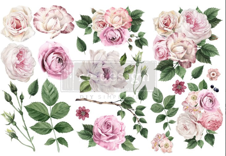 Redesign Transfer ~ DELICATE ROSES – 3 SHEETS, 6″X12″