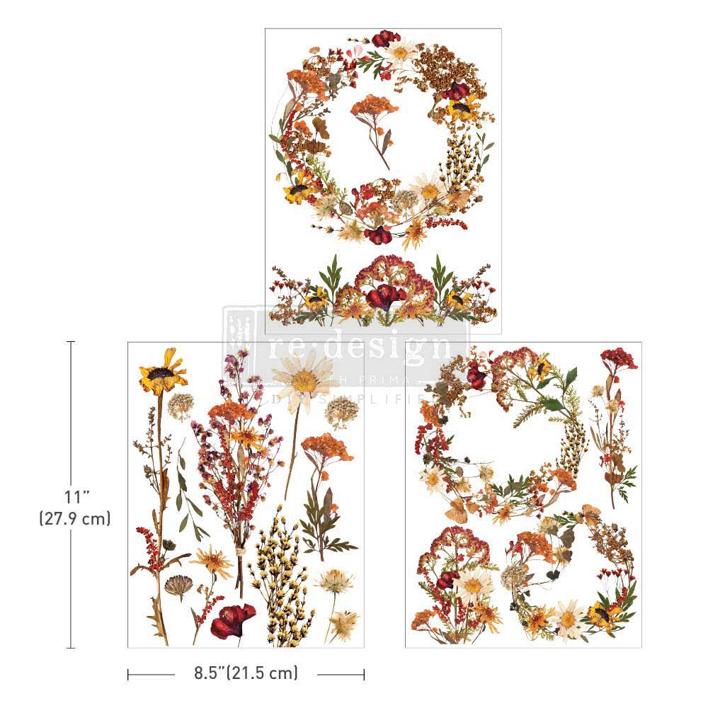 Redesign Transfer Middy ~ DRIED WILDFLOWERS – 3 SHEETS, 8.5″X11″