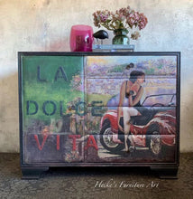 Load image into Gallery viewer, MINT DECOUPAGE ~ LADY IN RED CAR A3
