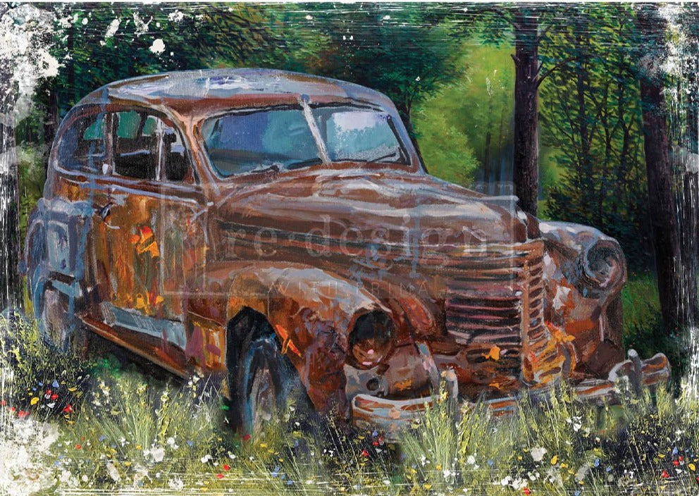 A1 REDESIGN DECOUPAGE RICE PAPER - THIS RUSTY CAR