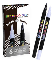 Load image into Gallery viewer, Black and White 1mm Medium Tip Acrylic Paint Pens - Set of 6
