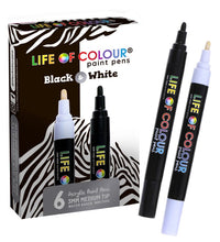 Load image into Gallery viewer, Black and White 3mm Medium Tip Acrylic Paint Pens - Set of 6
