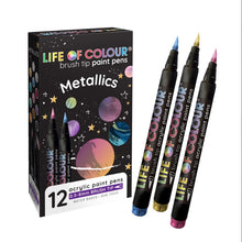 Load image into Gallery viewer, METALLIC BRUSH Tip Acrylic Paint Pens - Set of 12
