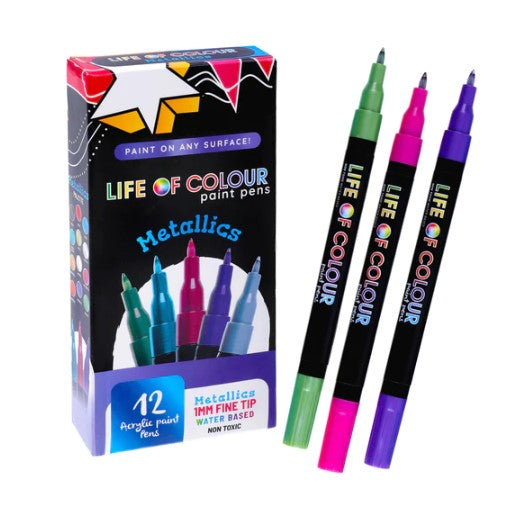 METALLIC 1mm Fine Tip Acrylic Paint Pens - Set of 12