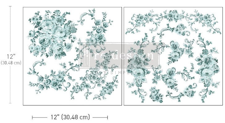 Redesign Transfer Maxi ~ MINTY ROSES – 2 SHEETS, 12″X12″